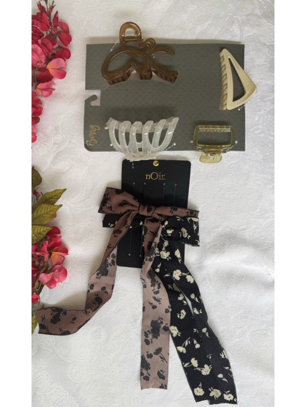 NORDSTROM 6 PC Hair Accessories Bundle Lot Clips Bows Barrettes Berry Noir NEW